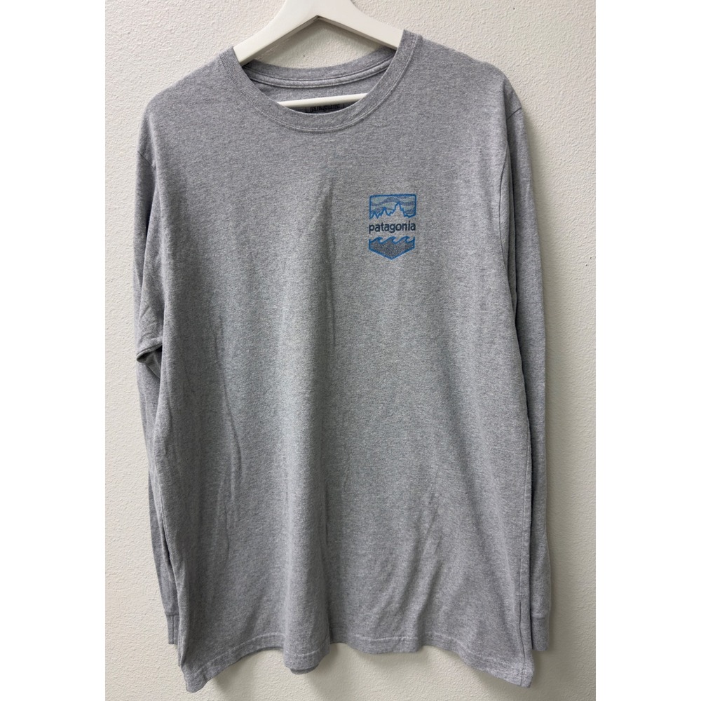 Patagonia Long Sleeve T-Shirt Mens Large Gray Excellent Graphic Logo Tee